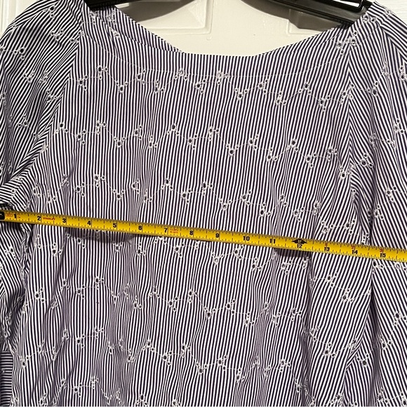 Navy Blue Flounce Sleeve Eyelet Blouse - Picture 4 of 5